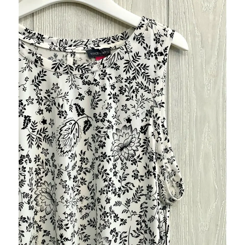 Vince Camuto Midsummer Medley White Black Sleeveless Top XL NWT